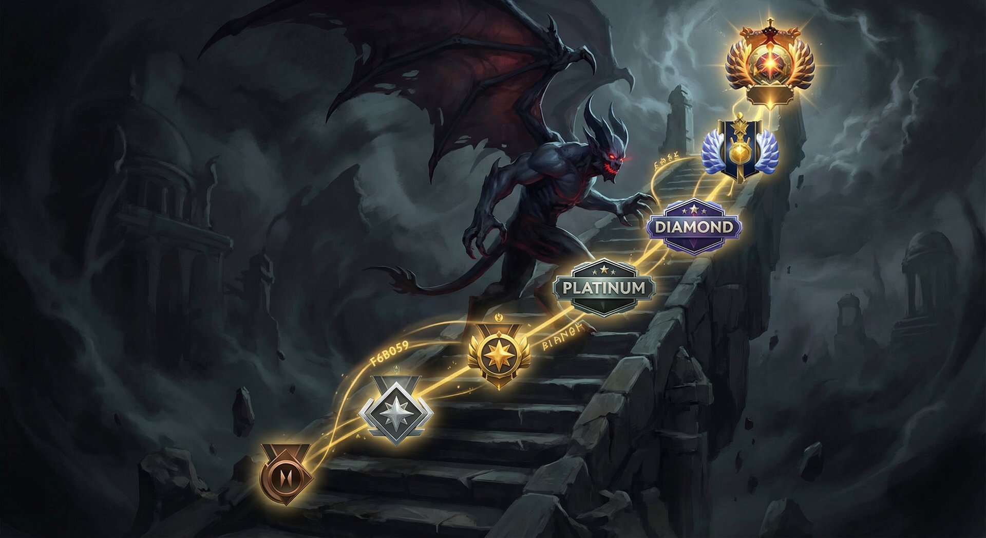 Night Stalker rank climbing visual for Dota 2 MMR progression