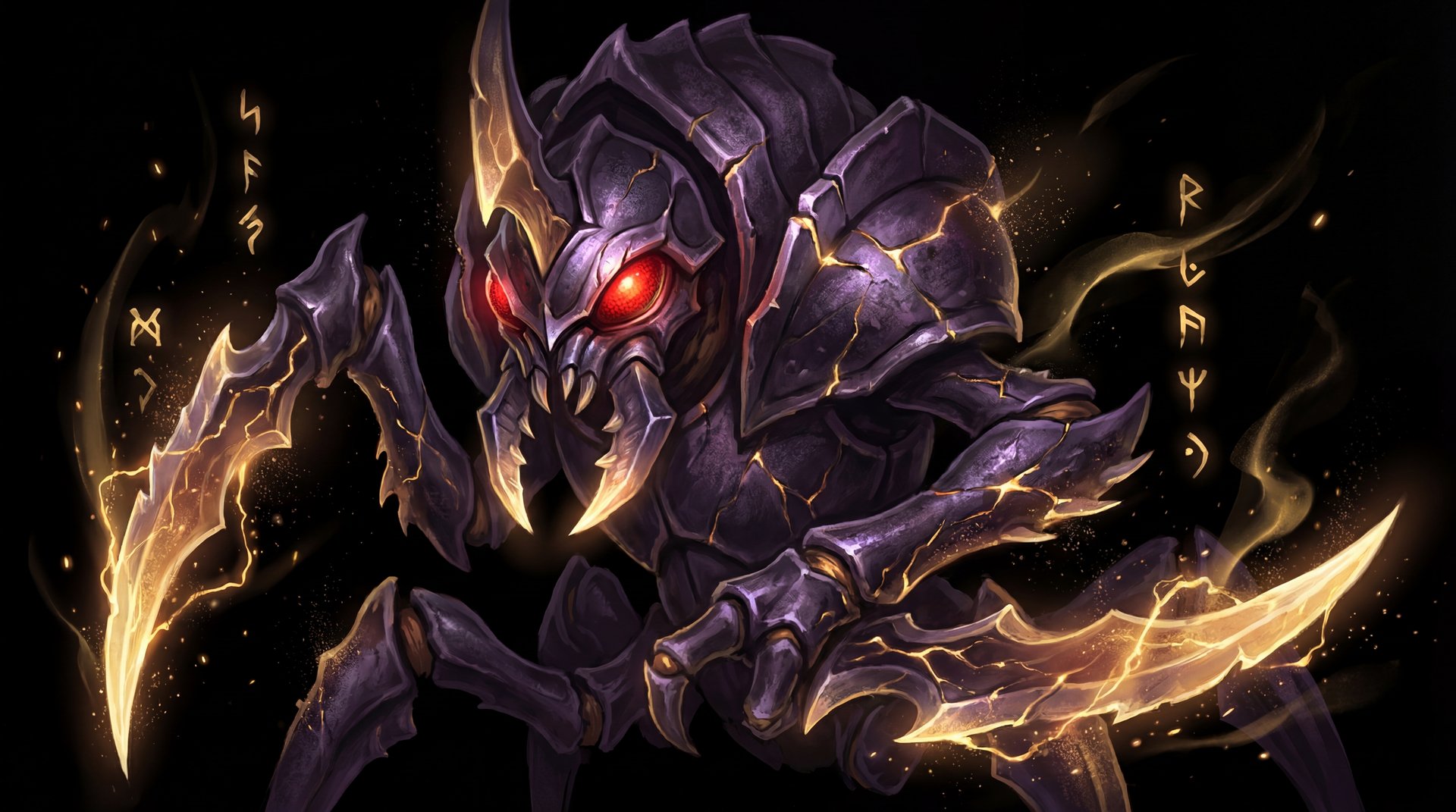 Nyx Assassin Dota 2 hero portrait with gold accents on black background