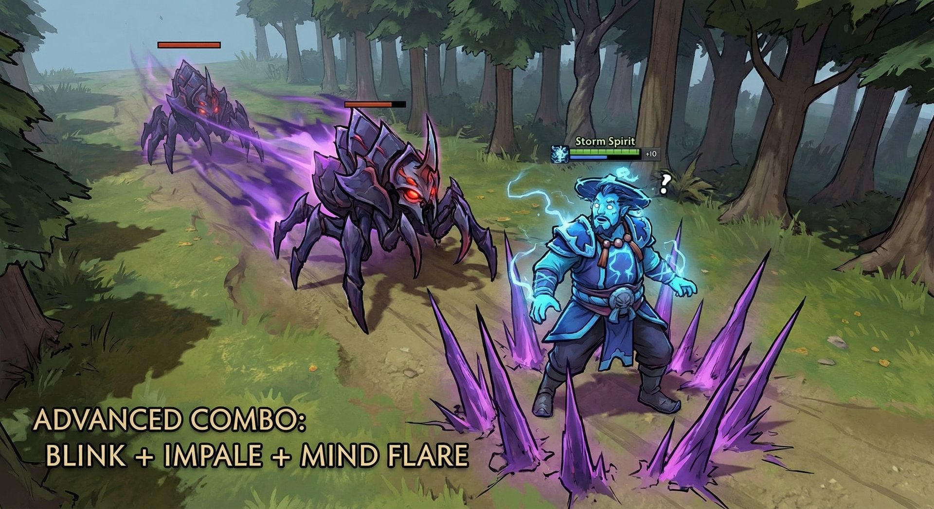 Nyx Assassin performing advanced Blink Dagger combo on Storm Spirit