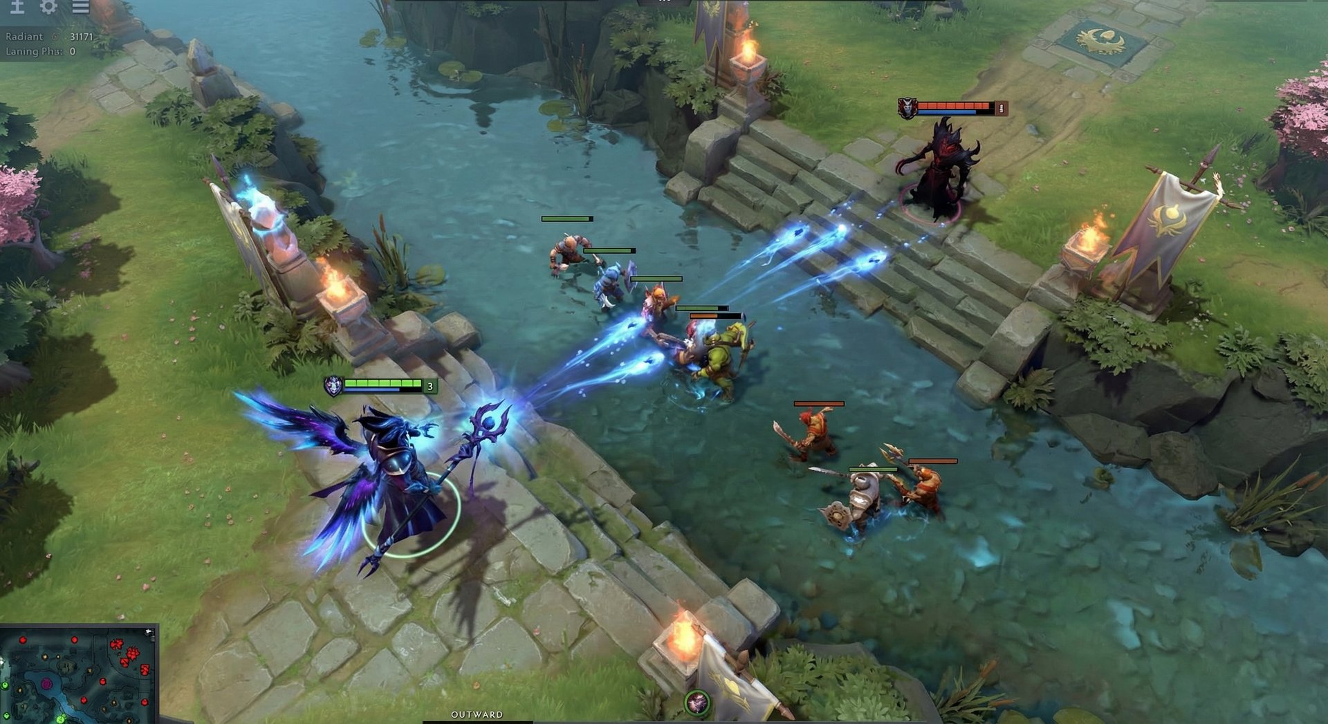 Outworld Destroyer in mid lane laning phase harassing enemy with Arcane Orb