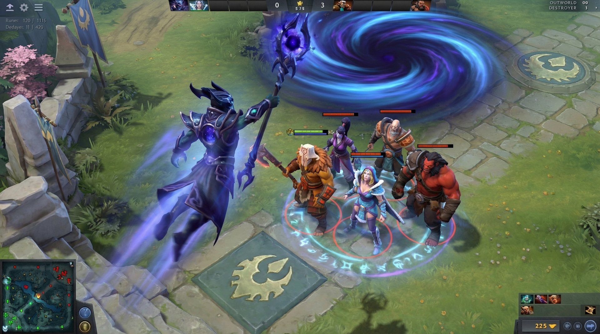 Outworld Destroyer performing advanced Blink Dagger into Sanity Eclipse technique