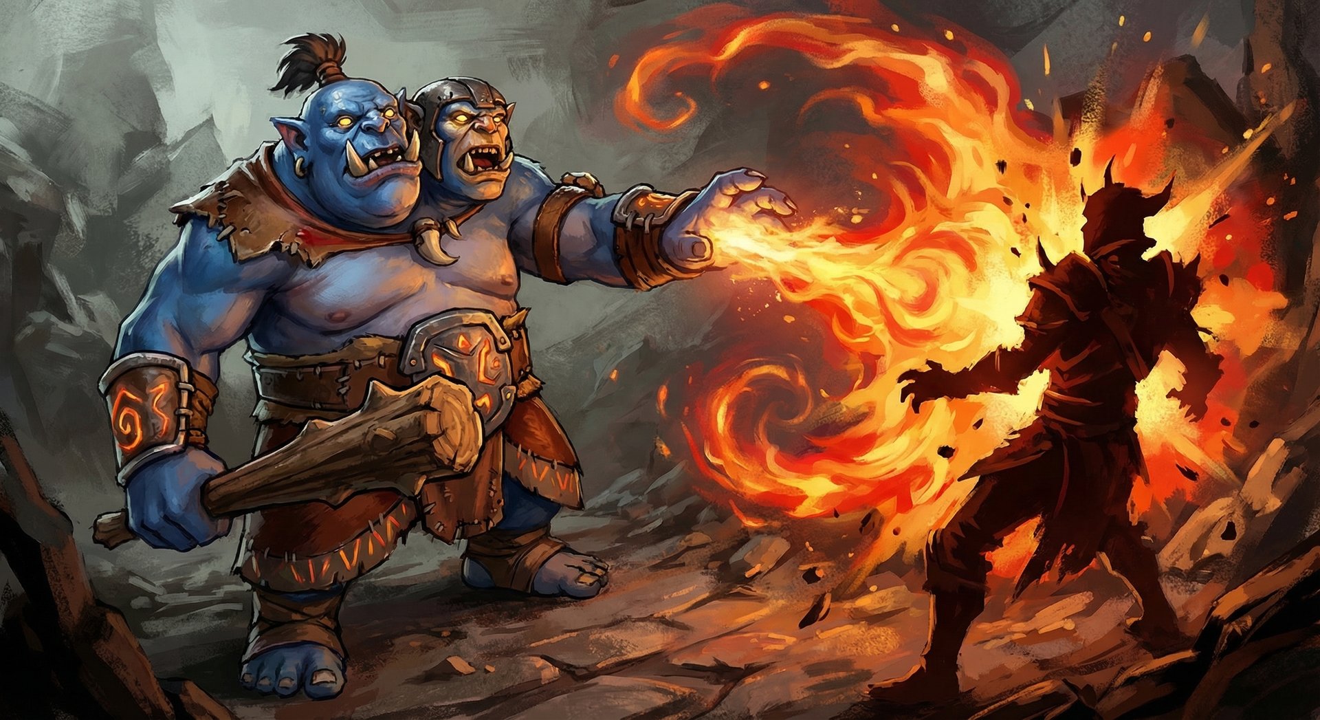 Ogre Magi casting Fireblast ability with burst of orange-red fire