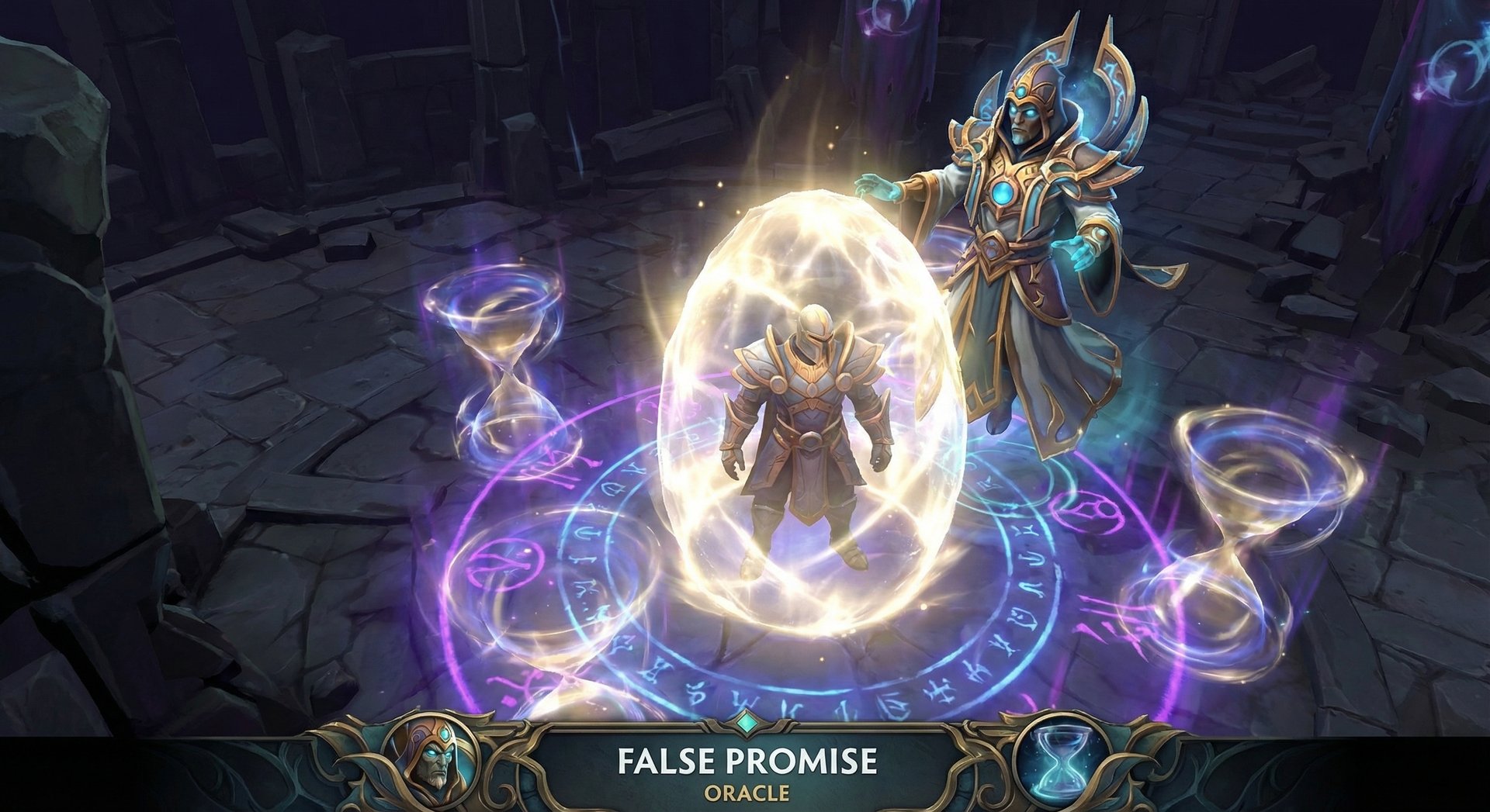 Oracle casting False Promise ultimate ability with golden aura in Dota 2