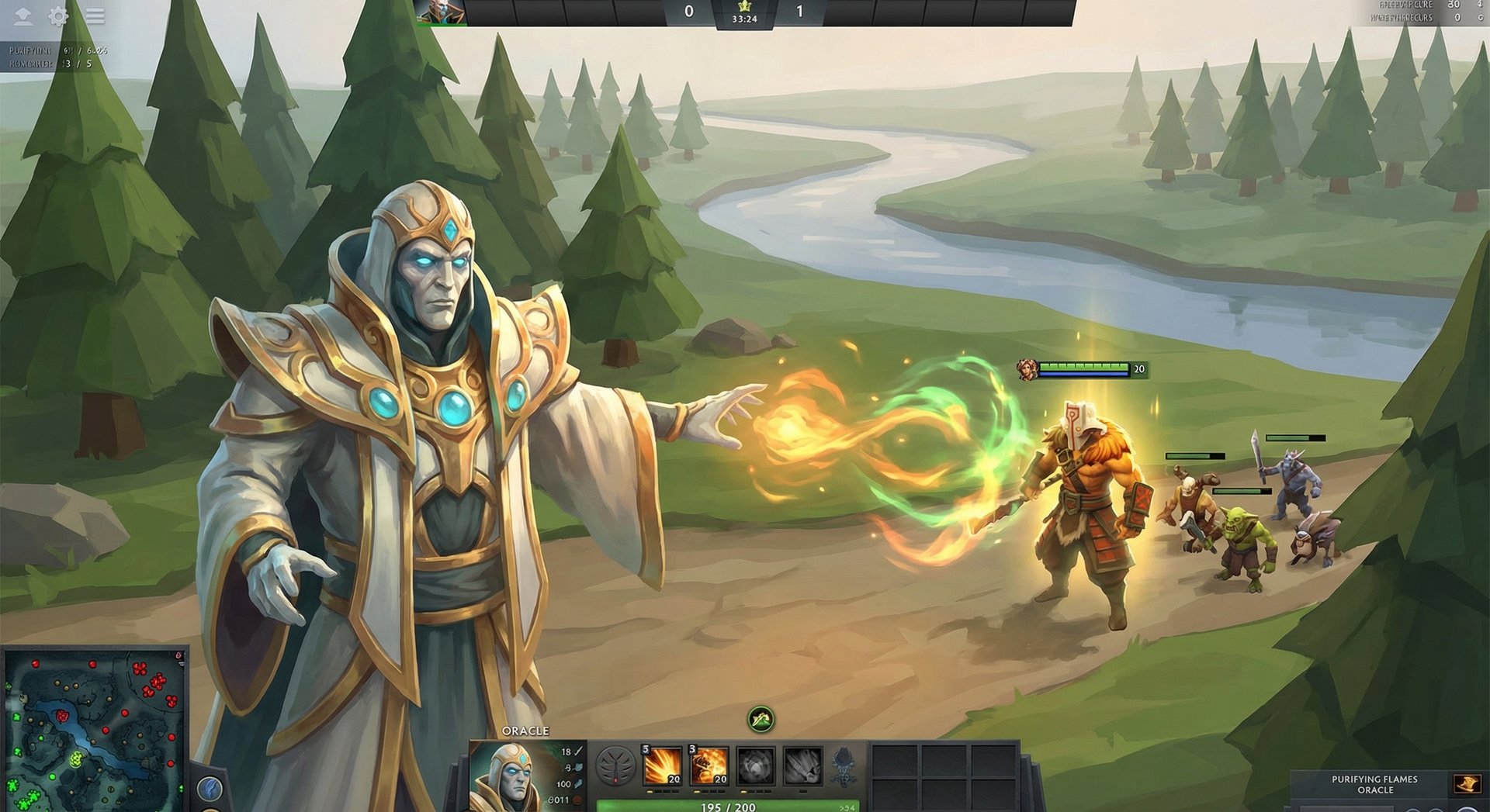 Oracle in Dota 2 laning phase casting Purifying Flames