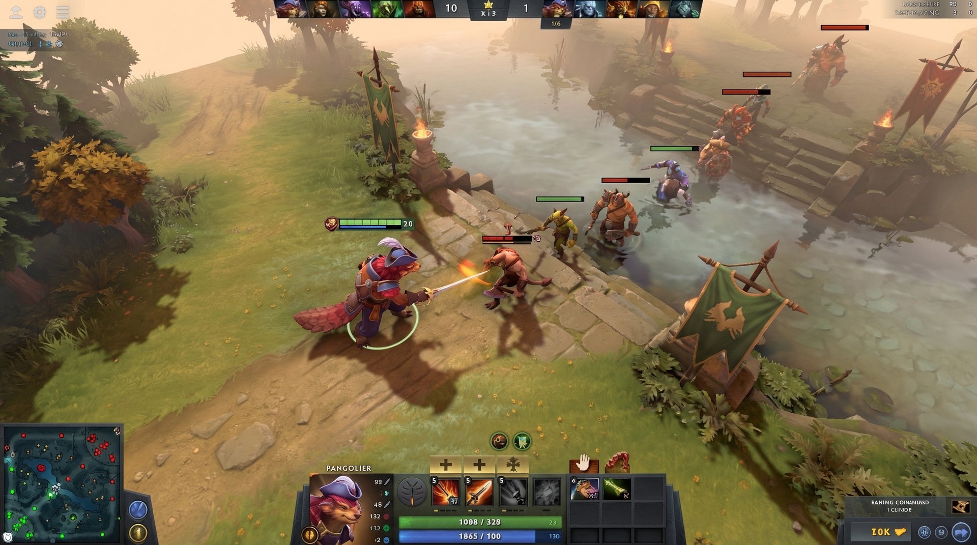 Pangolier in the laning phase last-hitting creeps in the Dota 2 offlane