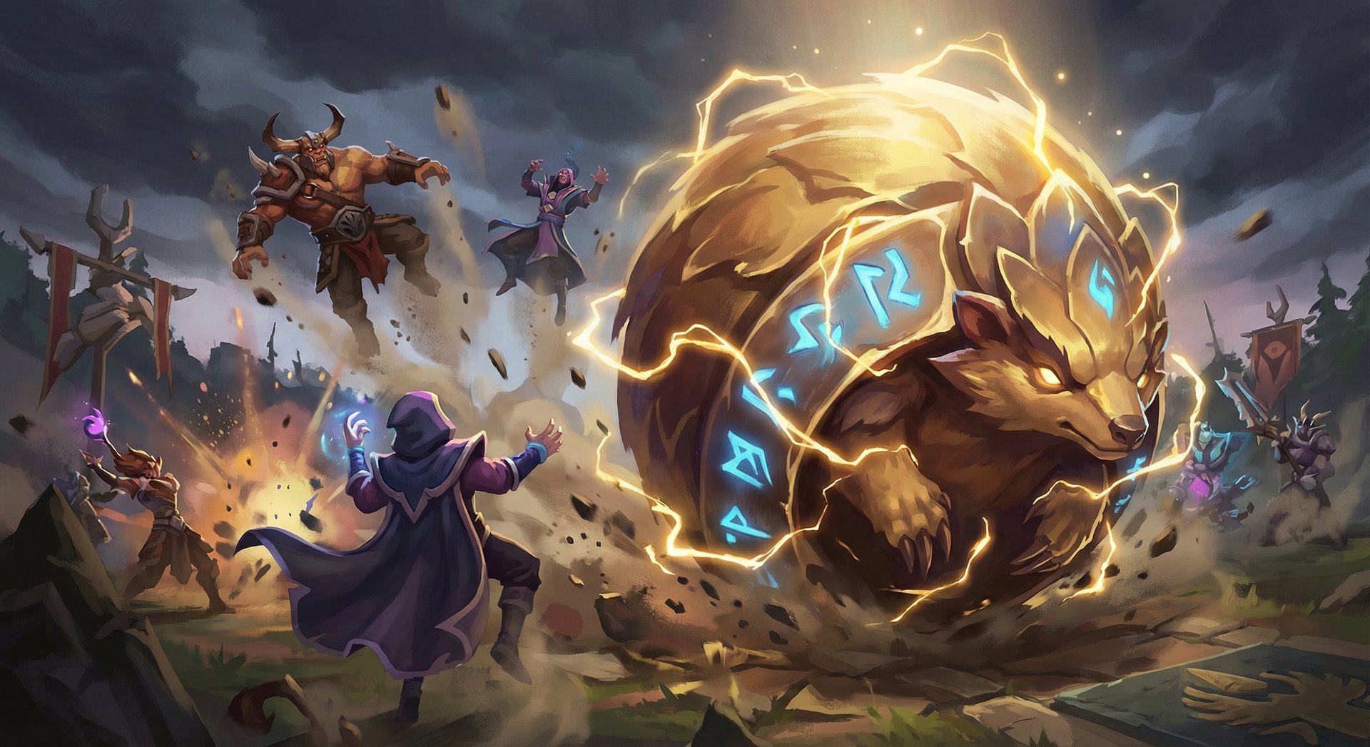 Pangolier in Rolling Thunder ultimate form rolling through enemies in Dota 2