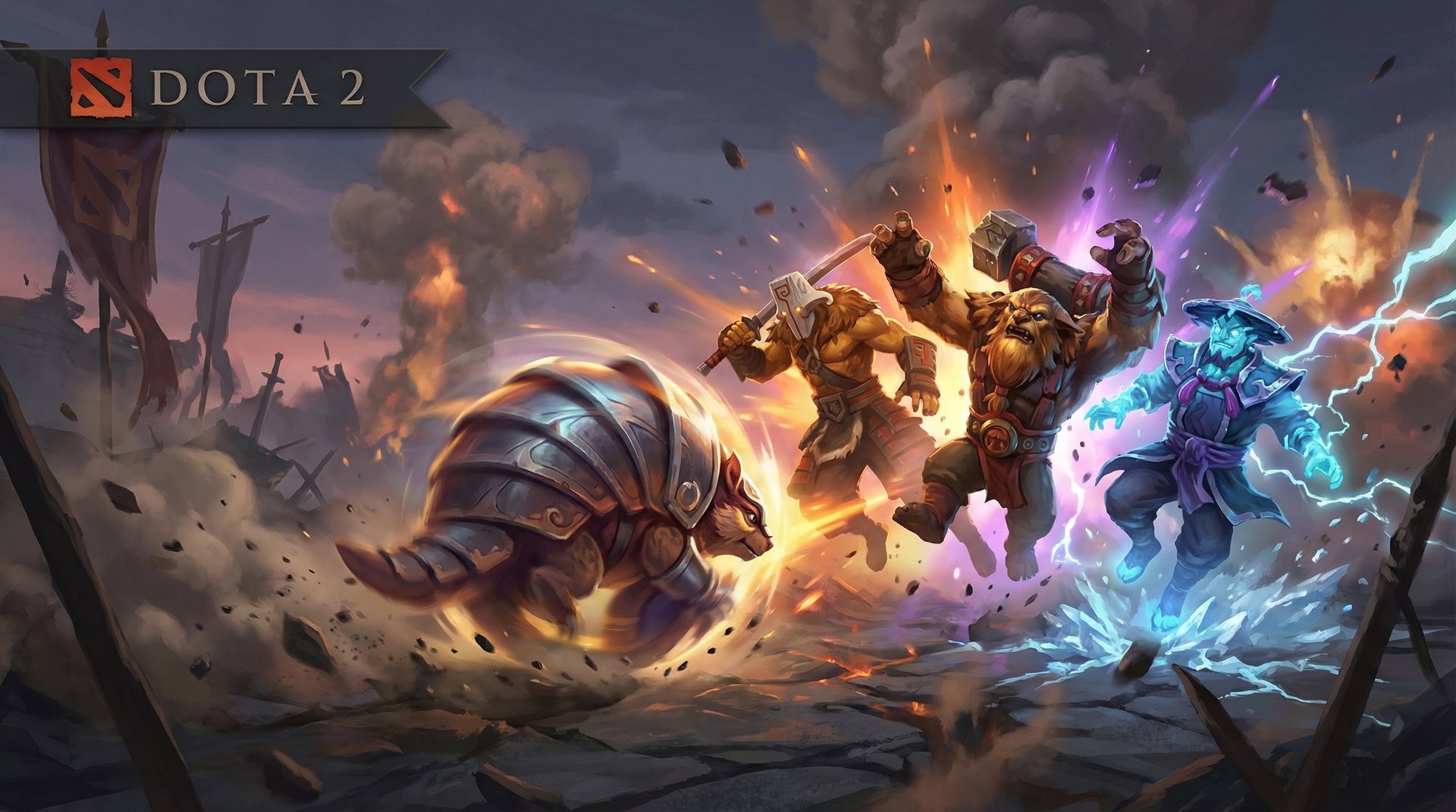Pangolier in an epic team fight using Rolling Thunder against multiple enemies