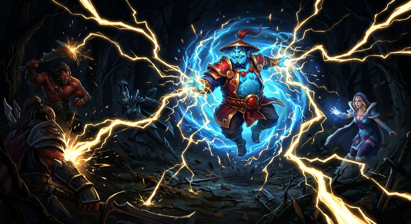 Storm Spirit unleashing electric energy in Dota 2 battle