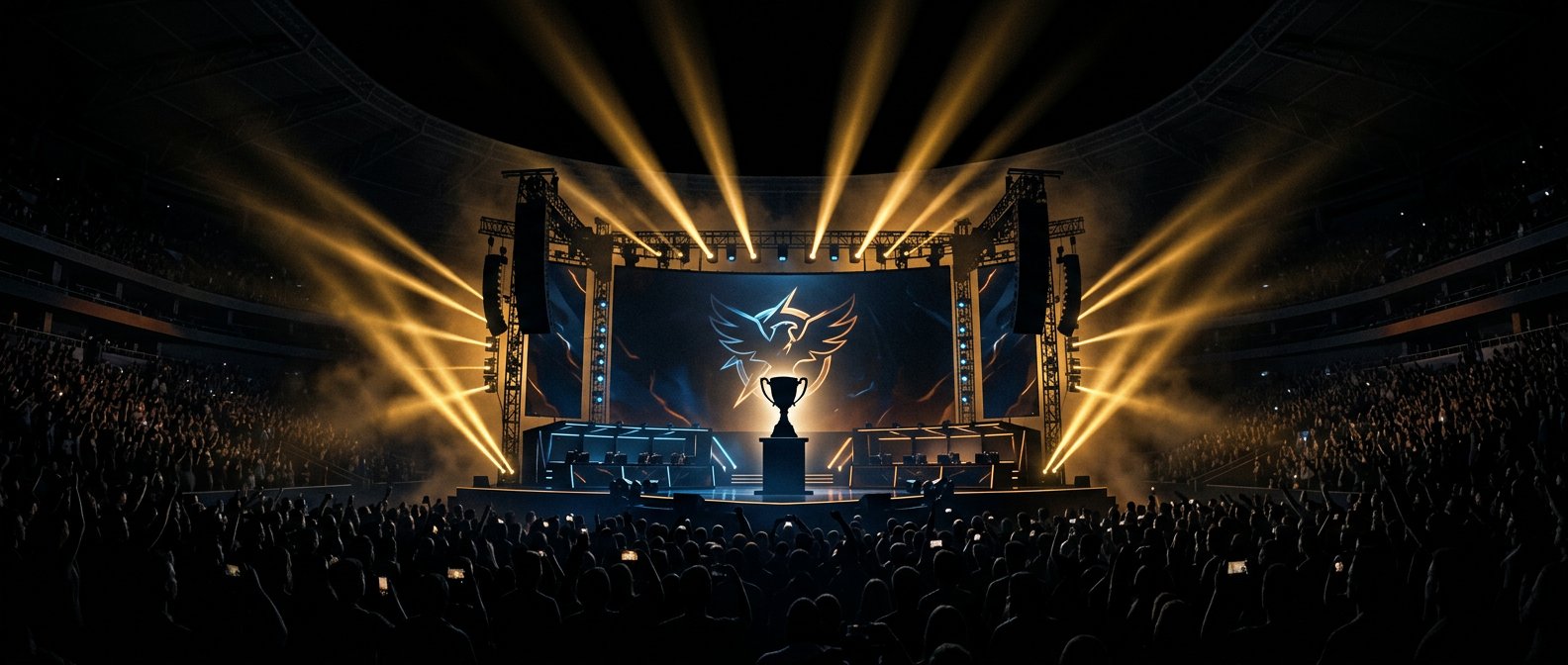 PGL Wallachia Season 7 esports arena with golden spotlights