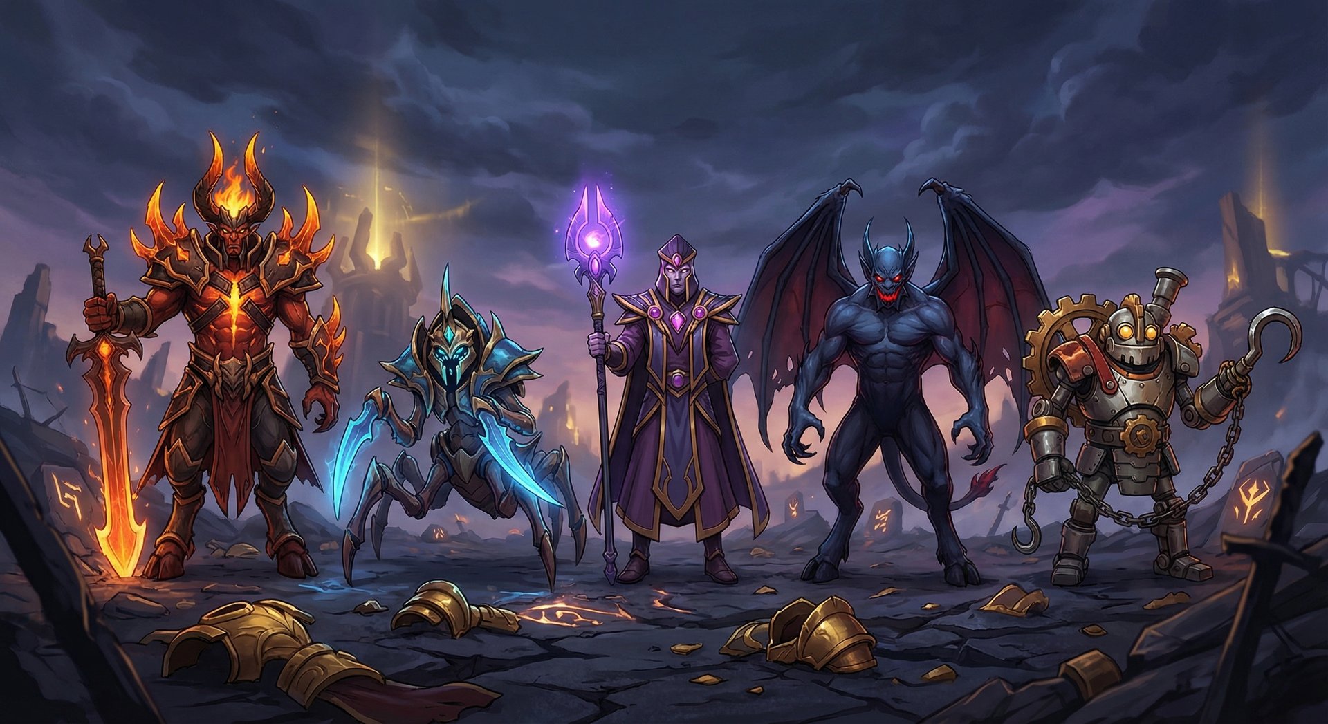 Five counter heroes against Puck lined up on dark background