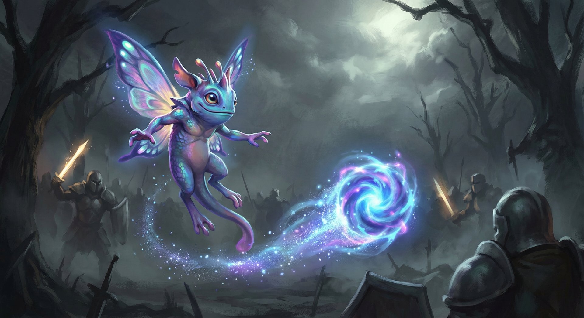 Puck casting Illusory Orb across the battlefield