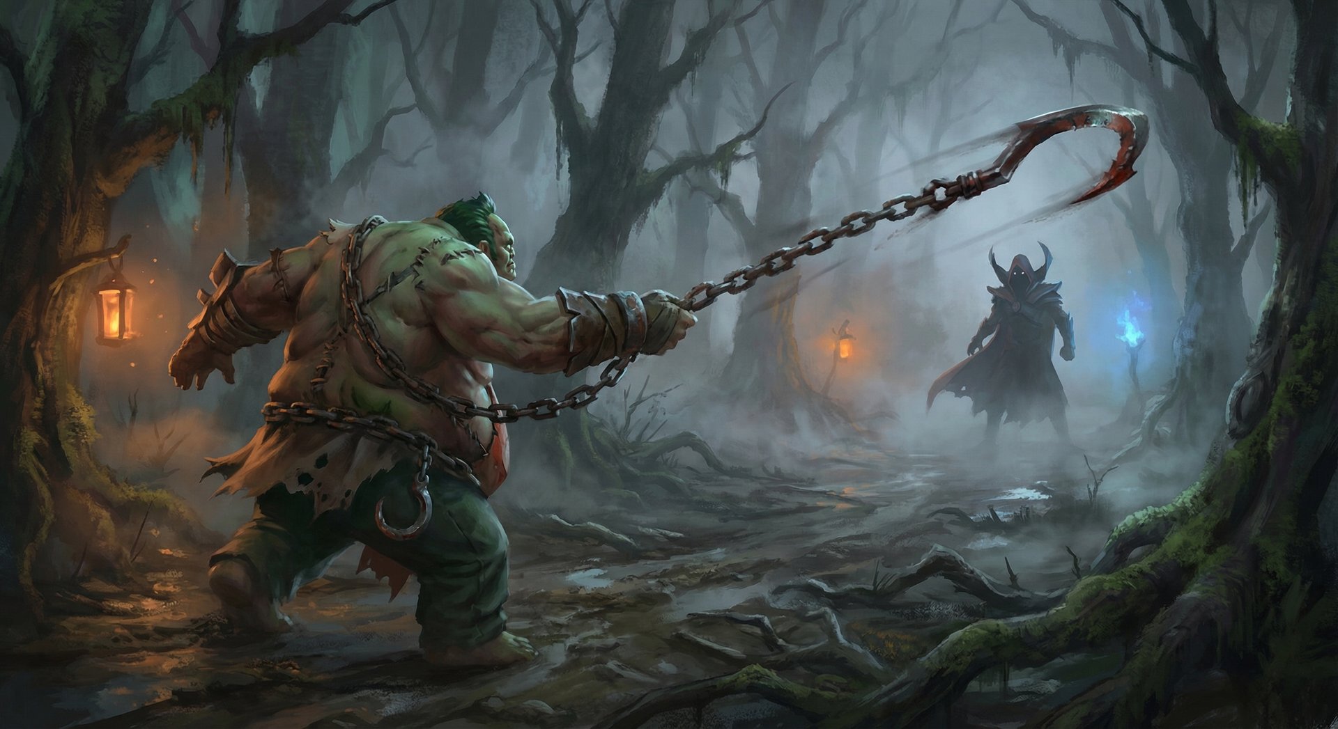 Pudge throwing Meat Hook through fog in Dota 2