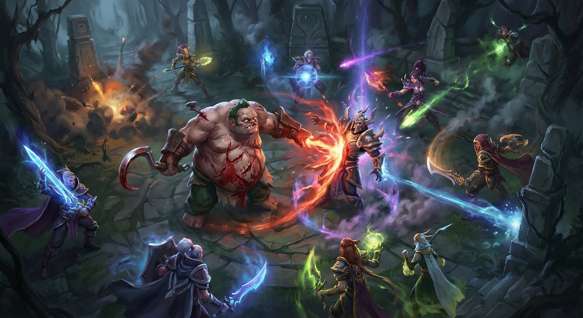 Pudge using Dismember in a massive 5v5 team fight