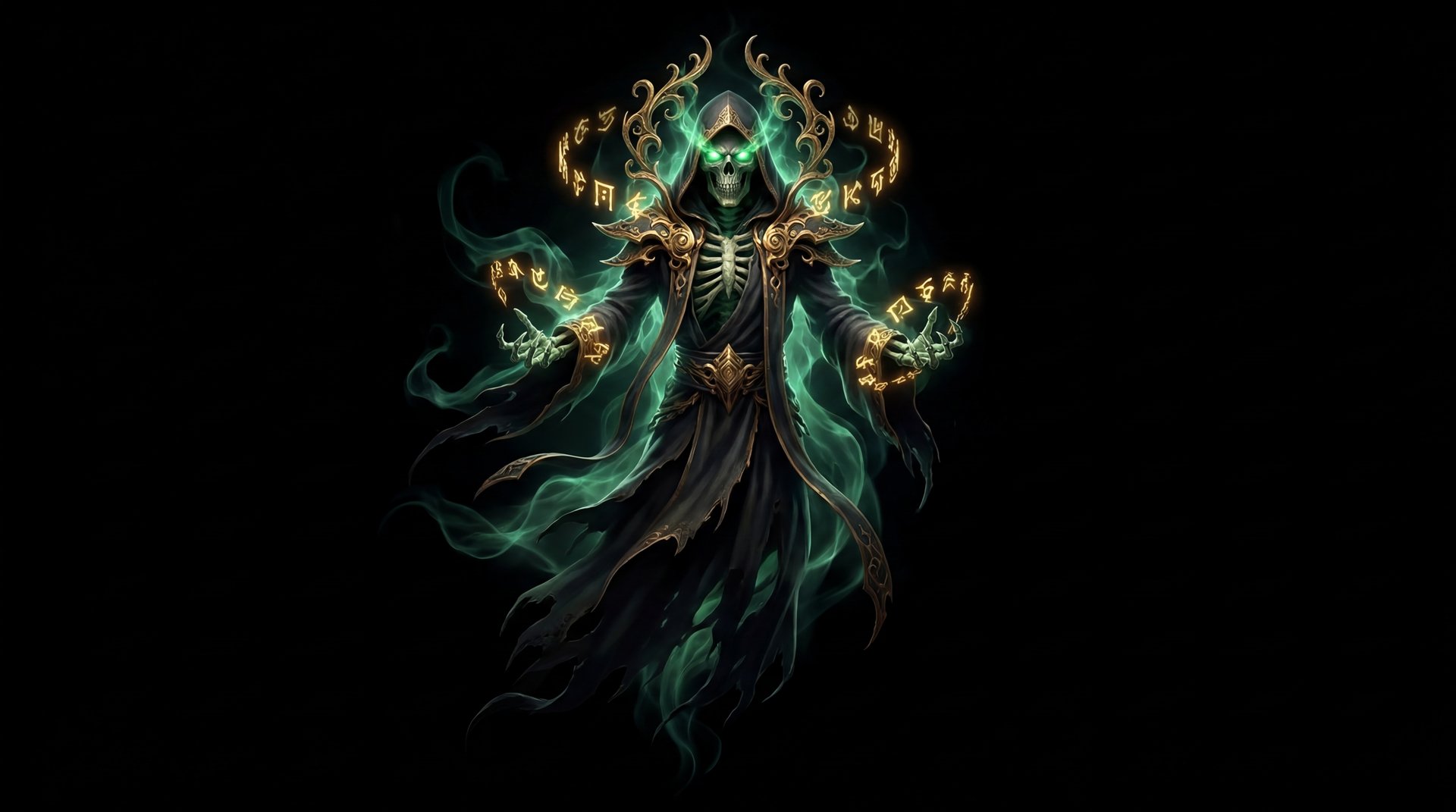 Pugna cinematic portrait with gold accents on black background