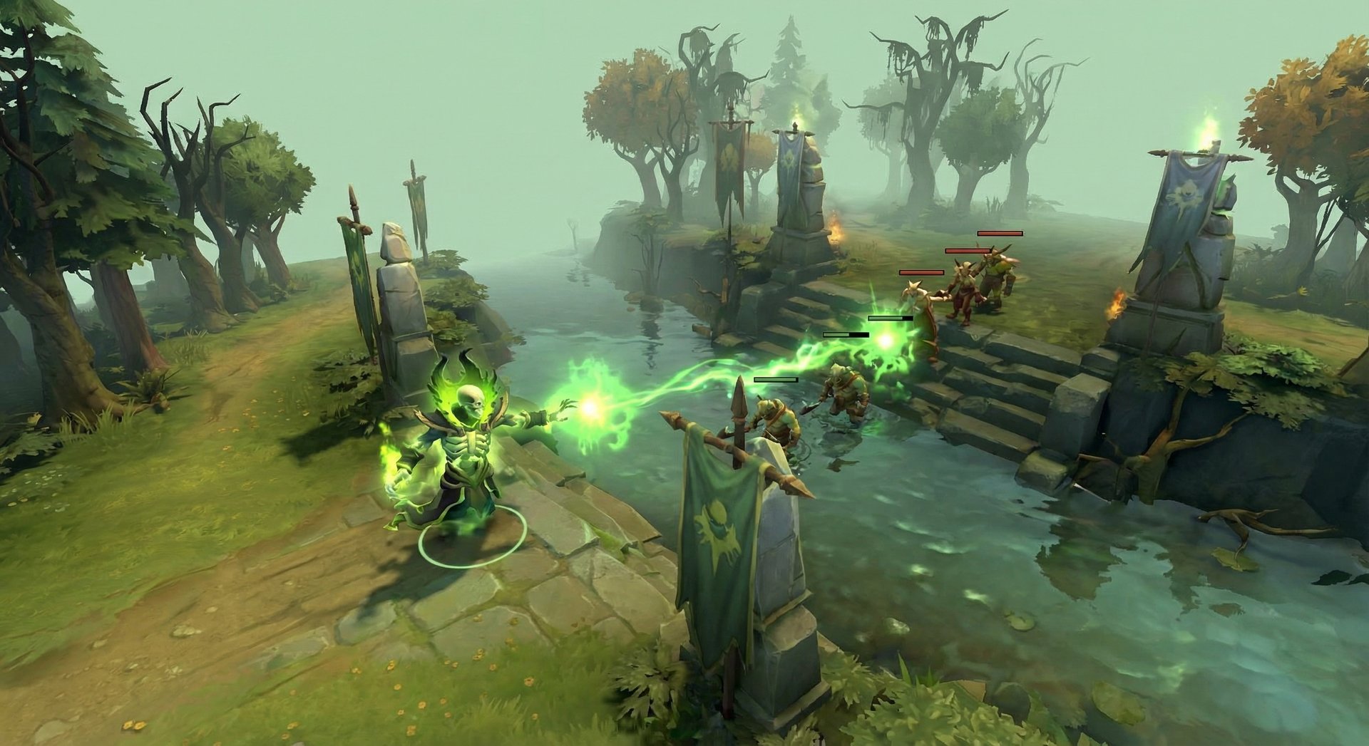 Pugna in Dota 2 mid lane laning phase with Nether Blast on creep wave