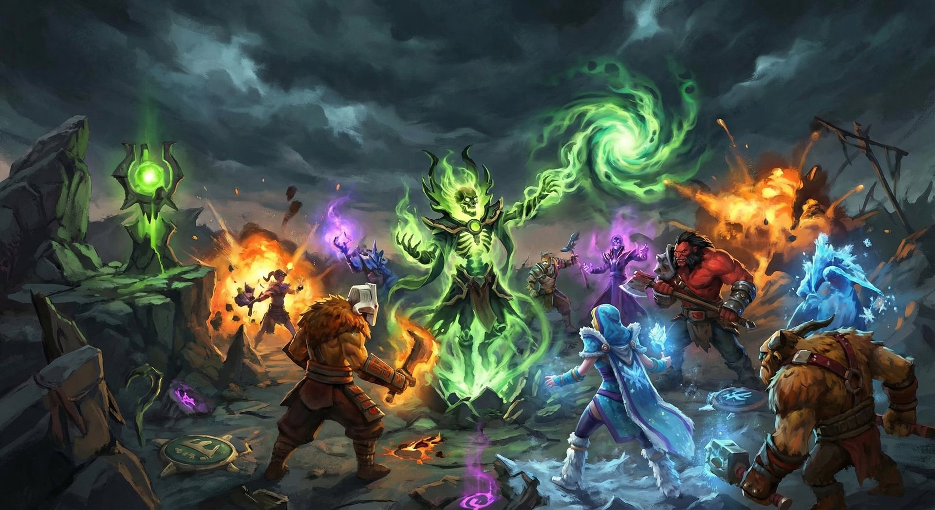 Pugna in epic team fight with Nether Ward and green energy effects