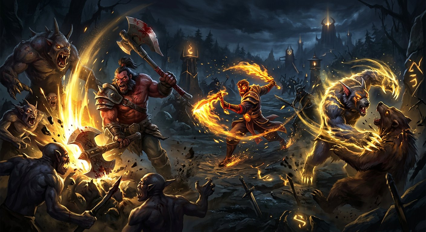 Dota 2 heroes clashing in epic battle with golden energy effects