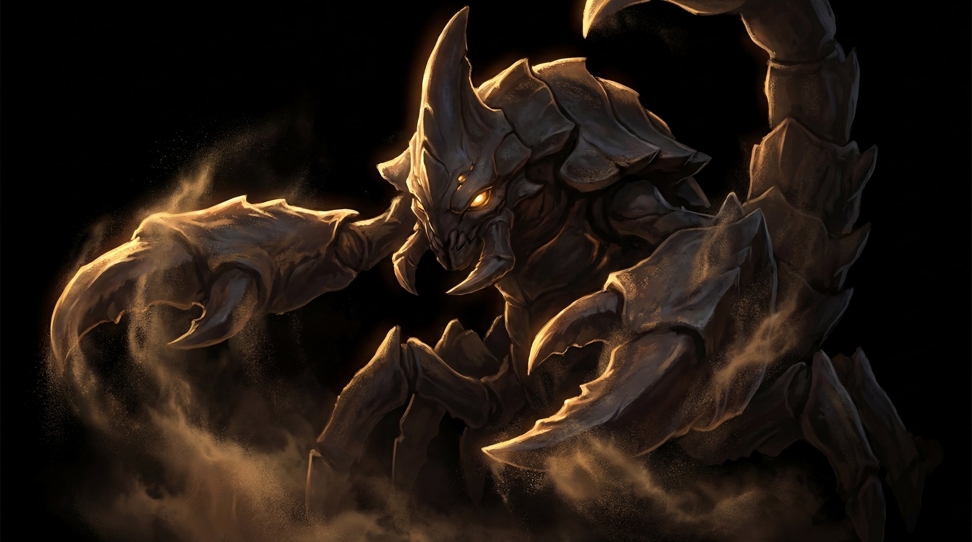 Sand King Crixalis cinematic portrait with gold accents - Dota 2 hero guide