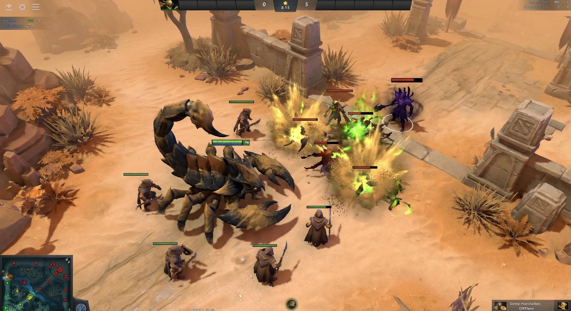Sand King in offlane using Caustic Finale to harass enemy heroes in Dota 2
