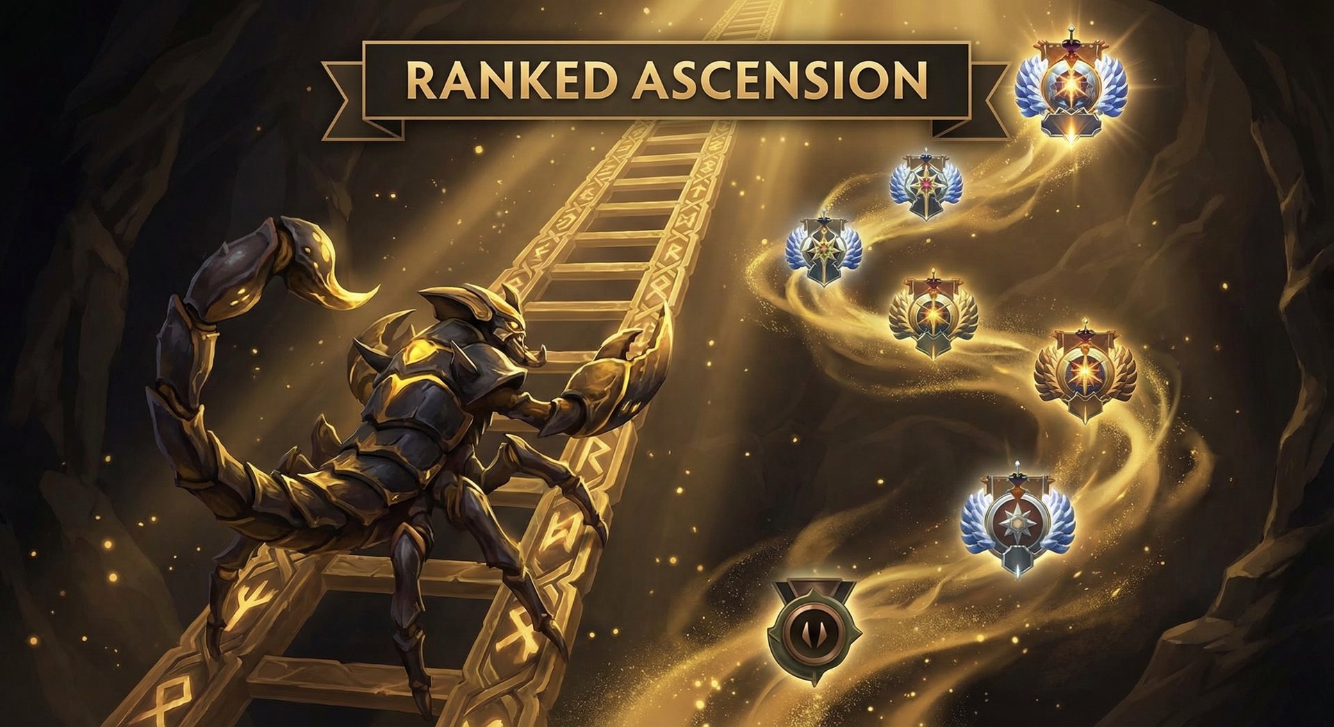 Sand King climbing through Dota 2 ranked tiers from Herald to Immortal