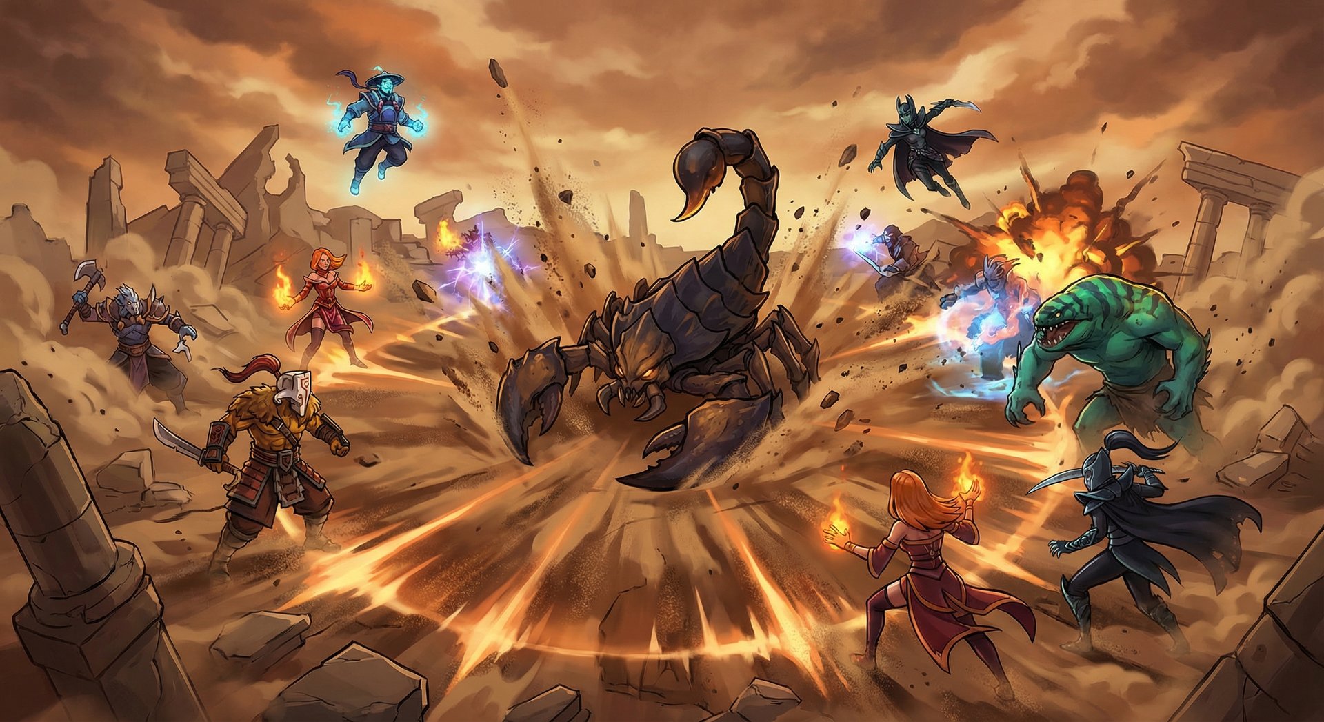 Sand King in epic Dota 2 teamfight with Epicenter pulses hitting multiple heroes