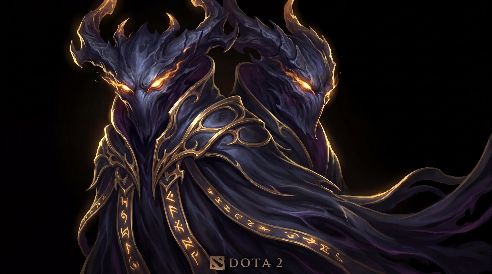 Shadow Demon cinematic portrait with gold accents on black background