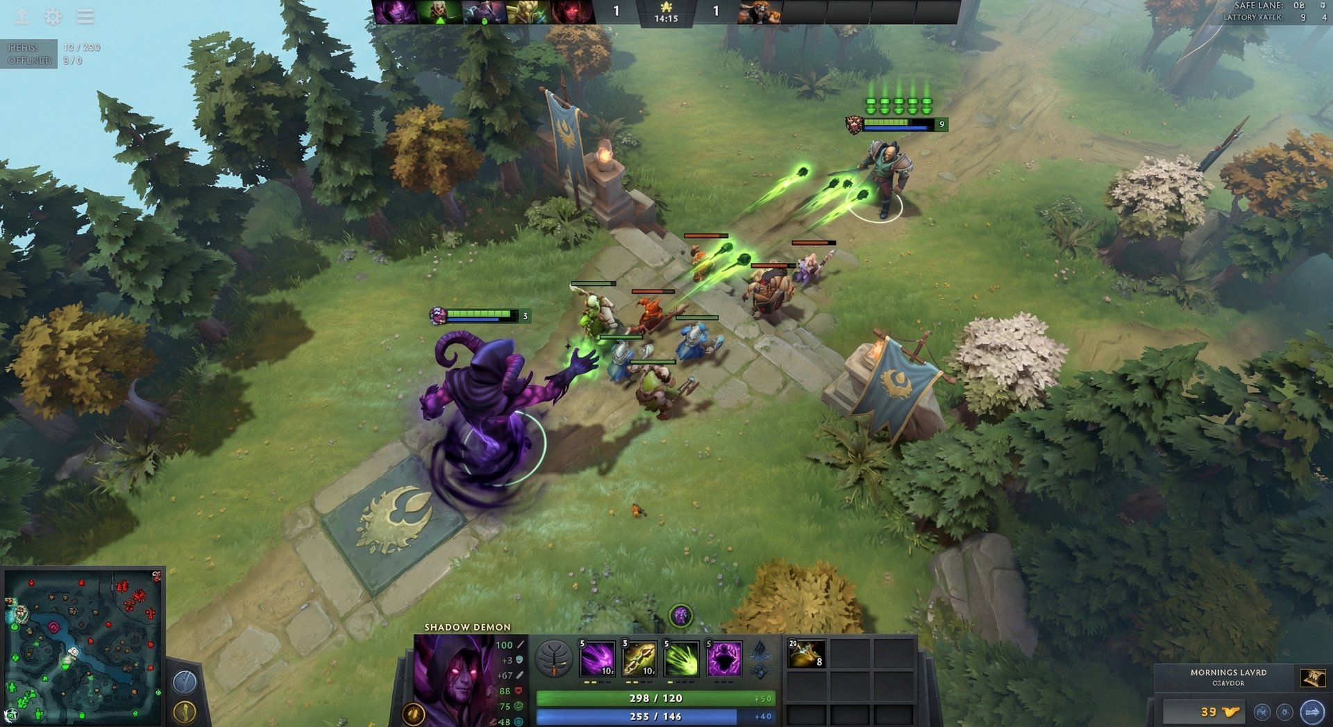 Shadow Demon harassing enemies with Shadow Poison stacks in the laning phase