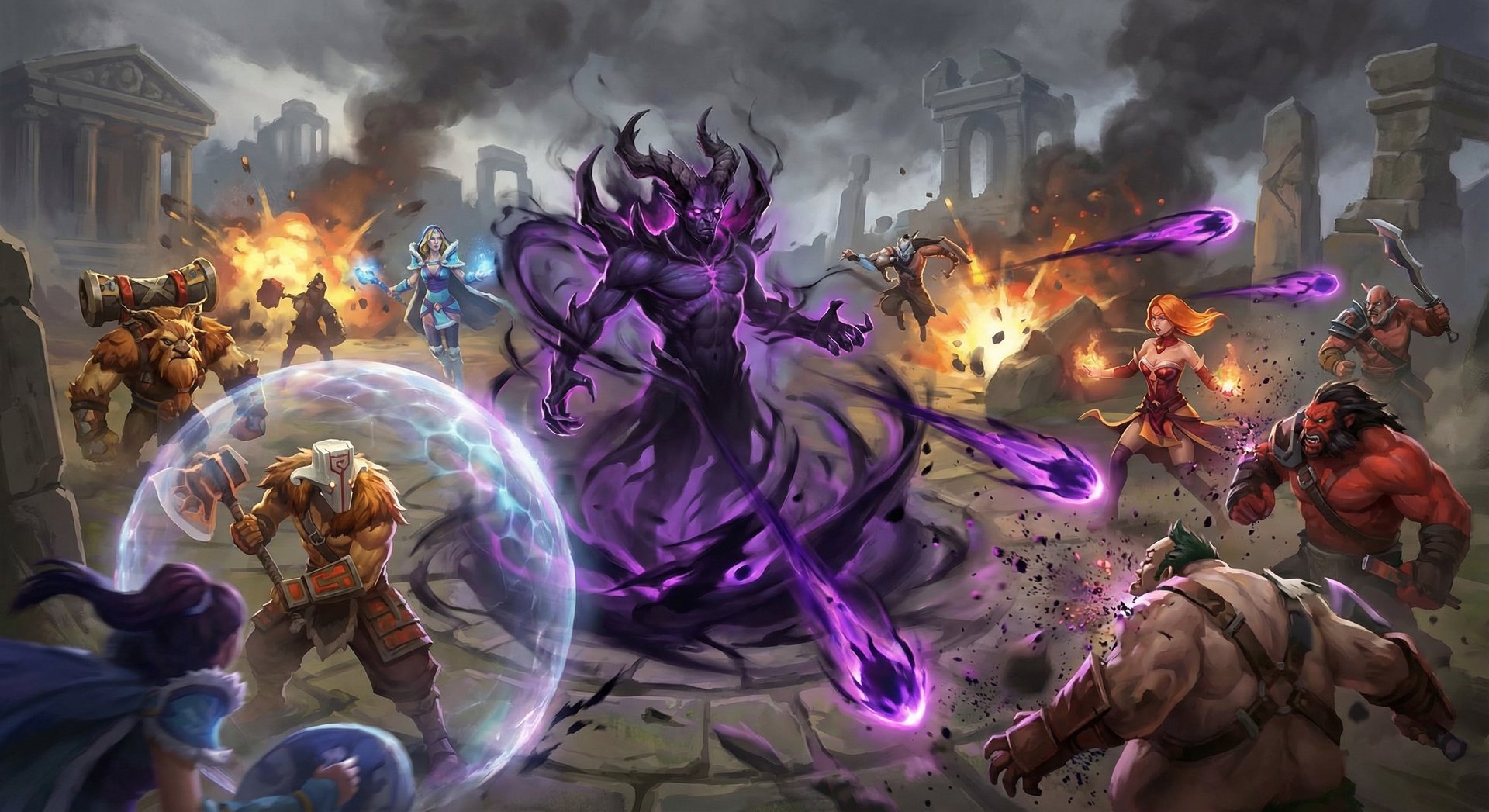 Shadow Demon in a chaotic team fight casting Disruption and Shadow Poison on multiple enemies