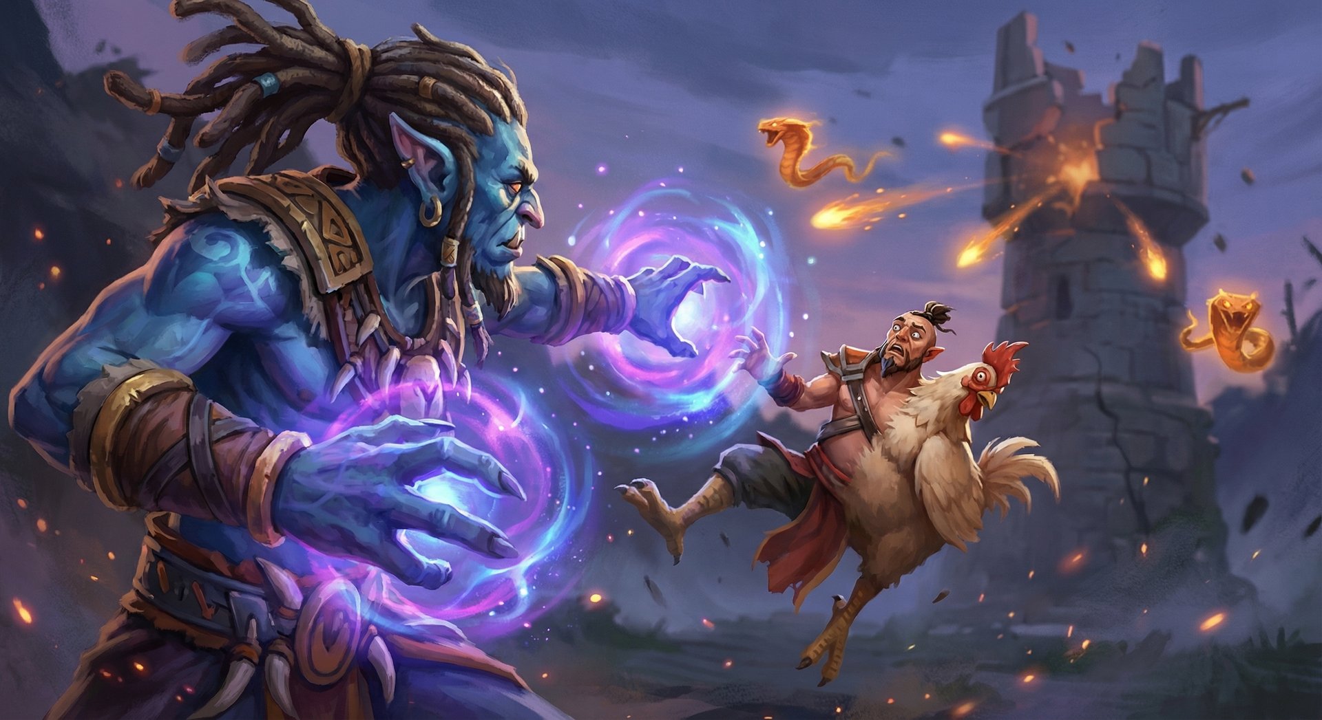 Shadow Shaman performing an advanced technique, using Hex while serpent wards push a tower in background