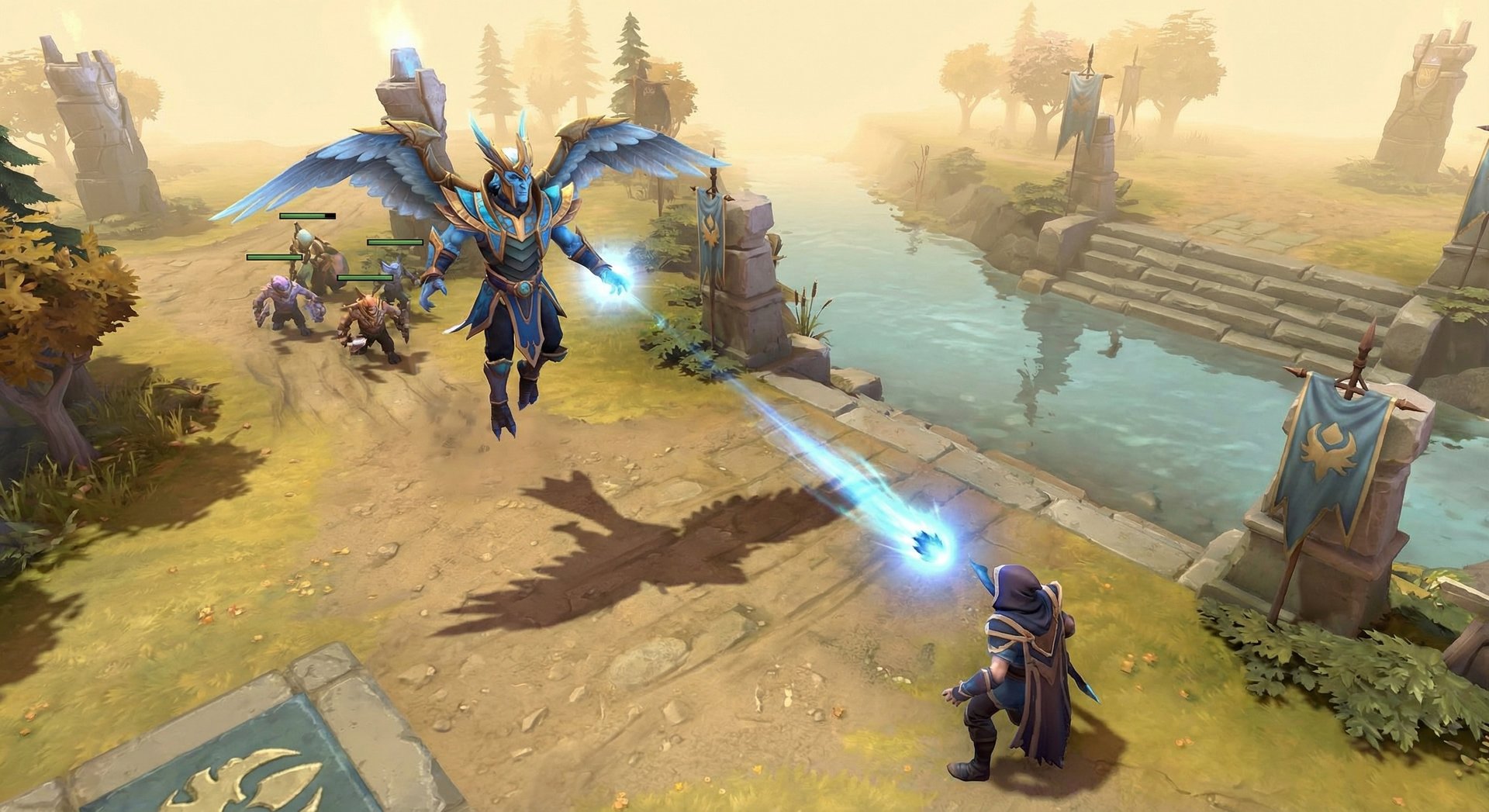 Skywrath Mage harassing enemy hero in the Dota 2 mid lane with Concussive Shot