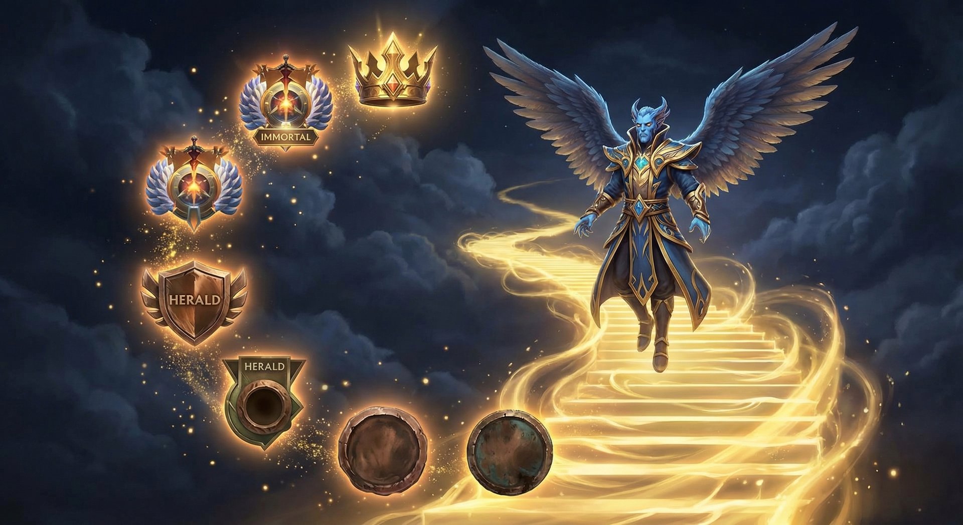 Skywrath Mage ascending through MMR ranks from Herald to Immortal
