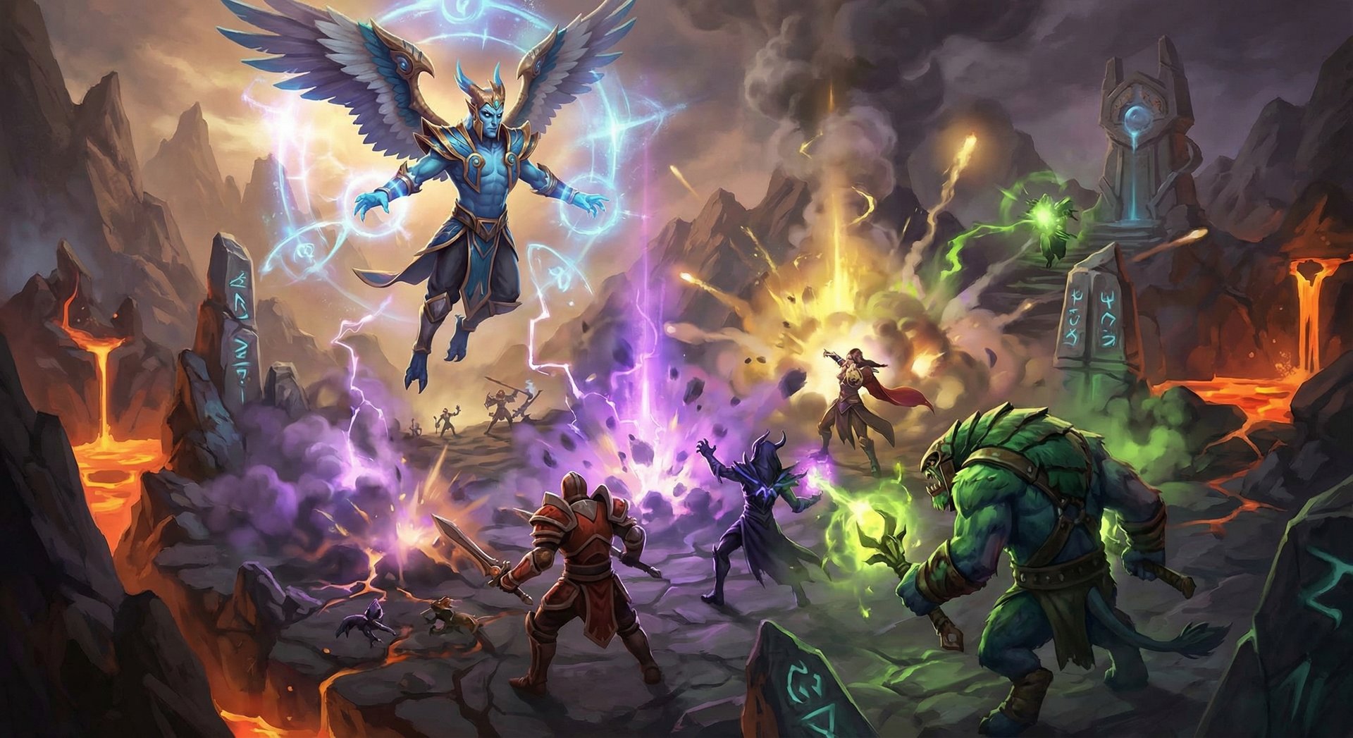 Skywrath Mage flying above a massive team fight casting spells in Dota 2