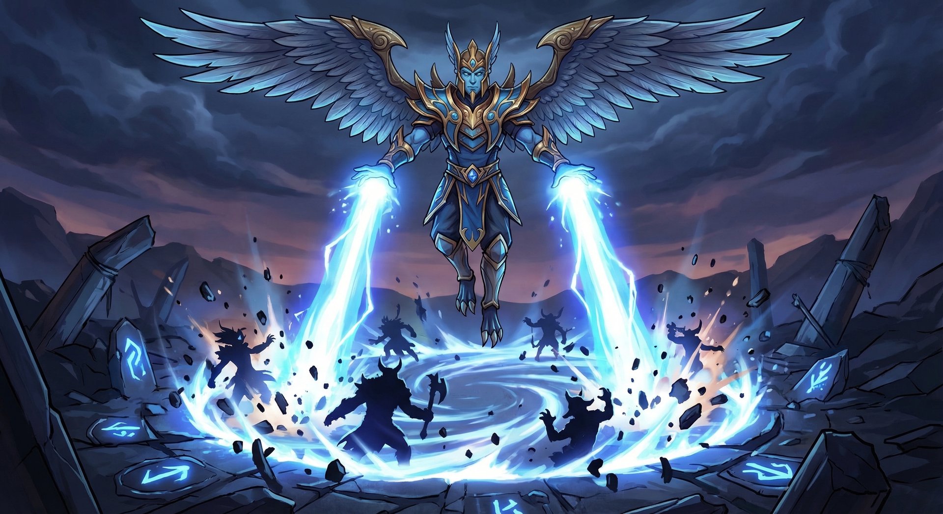 Skywrath Mage channeling Mystic Flare ultimate, massive pillar of energy raining down