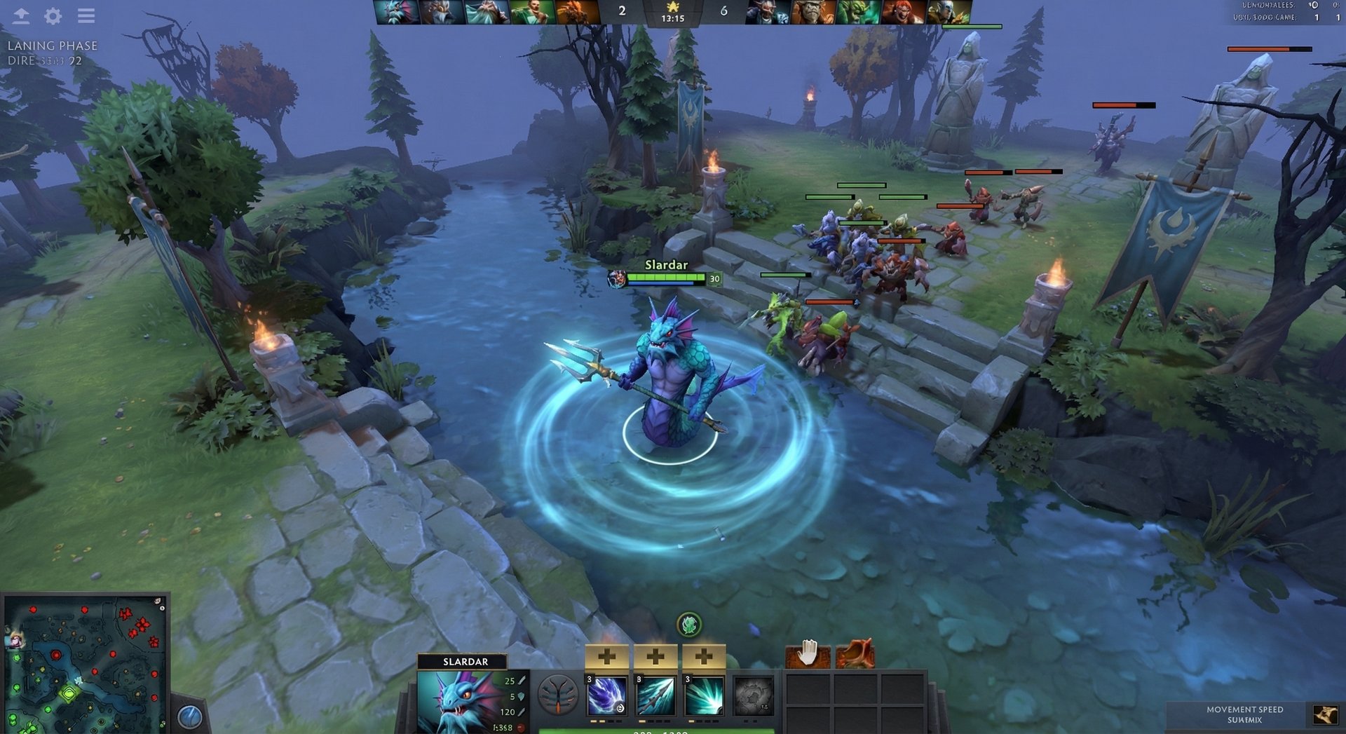 Slardar in the offlane laning phase in Dota 2
