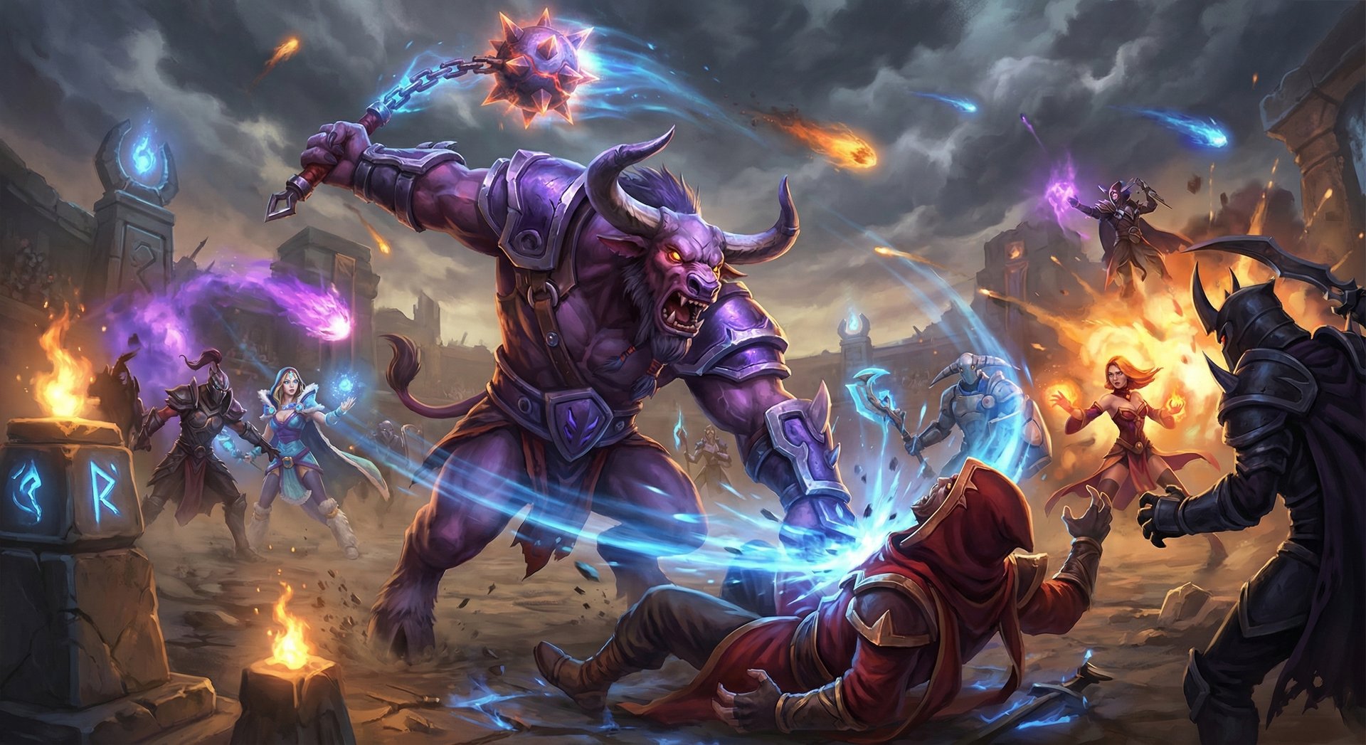 Spirit Breaker in an epic team fight bashing enemies with blue energy
