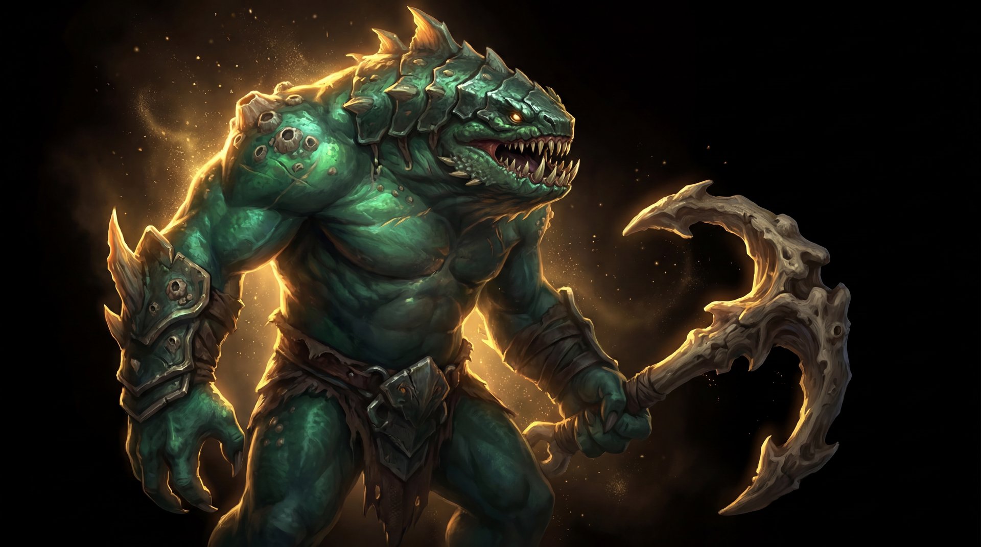 Tidehunter Dota 2 hero cinematic portrait with gold accents