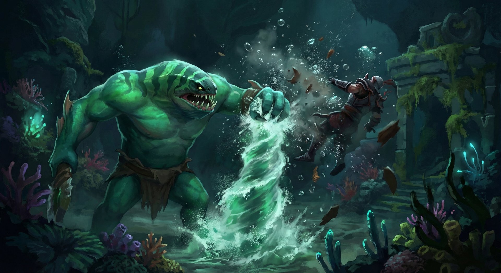 Tidehunter casting Gush ability in Dota 2