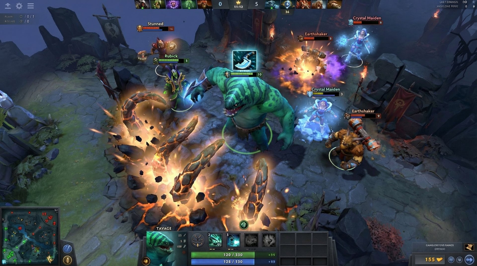 Tidehunter in team fight using Blink Dagger Ravage combo in Dota 2