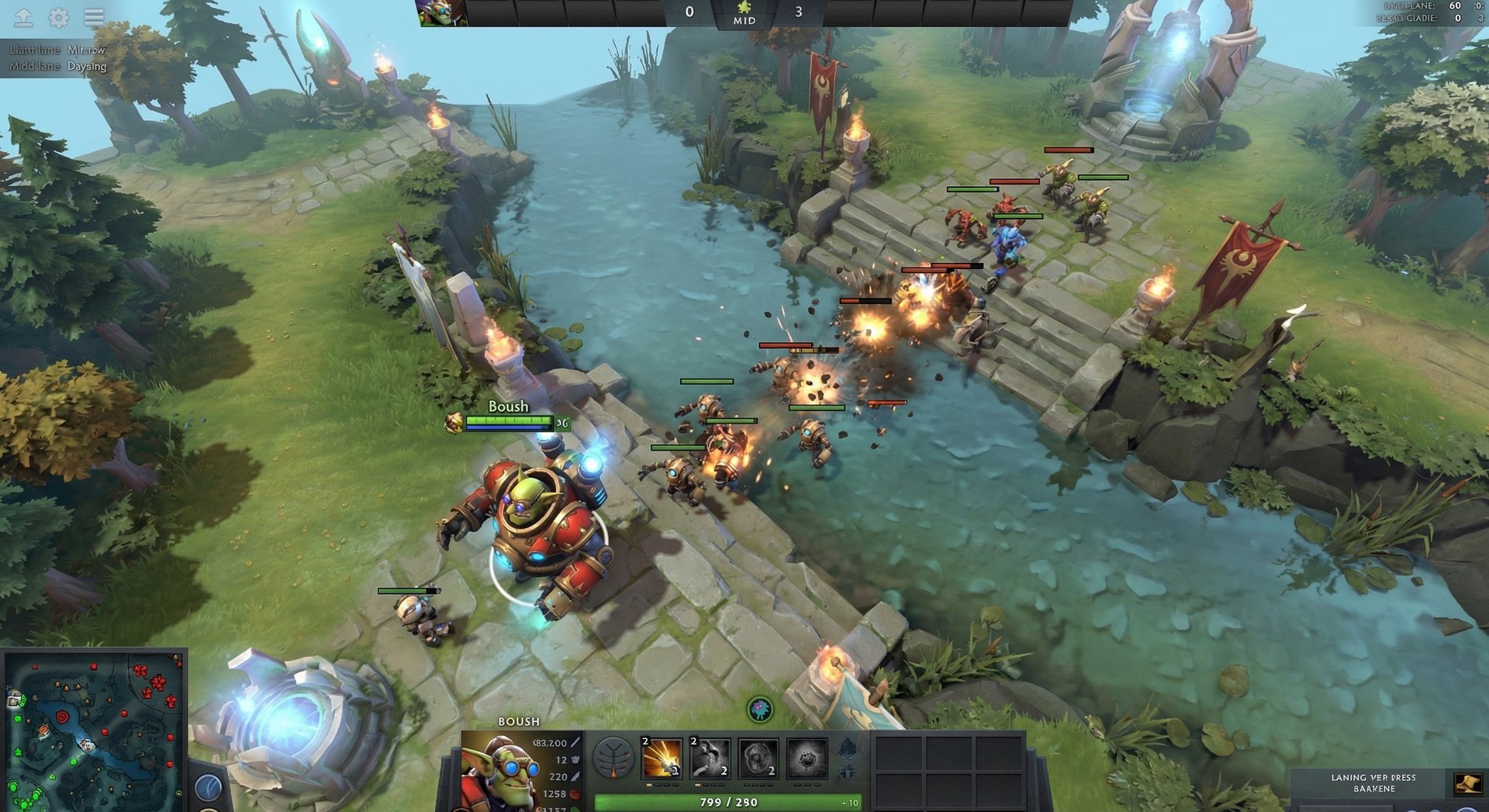 Tinker in mid lane laning phase with March of the Machines robots