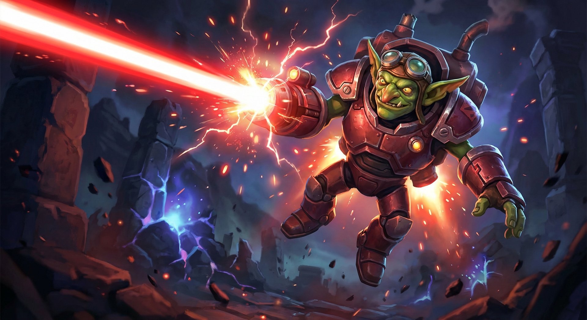 Tinker firing Laser ability in Dota 2, red energy beam hitting enemy hero