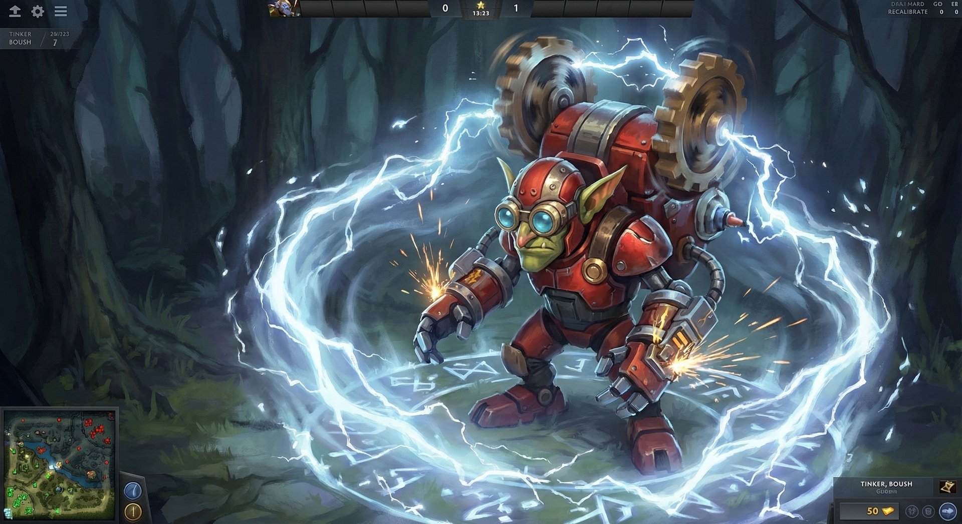 Tinker channeling Rearm ultimate ability with electrical energy vortex