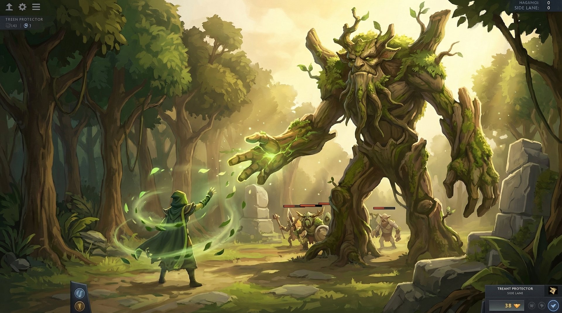 Treant Protector in the laning phase casting Living Armor on an ally