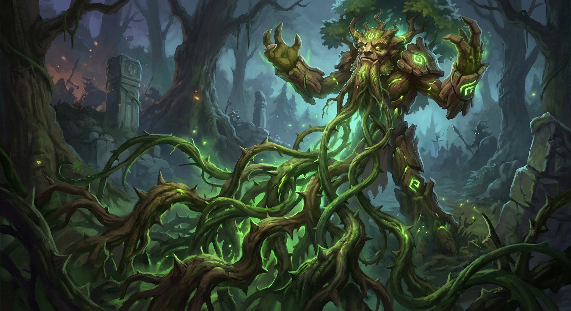 Treant Protector casting Nature's Grasp, roots and vines erupting from the ground