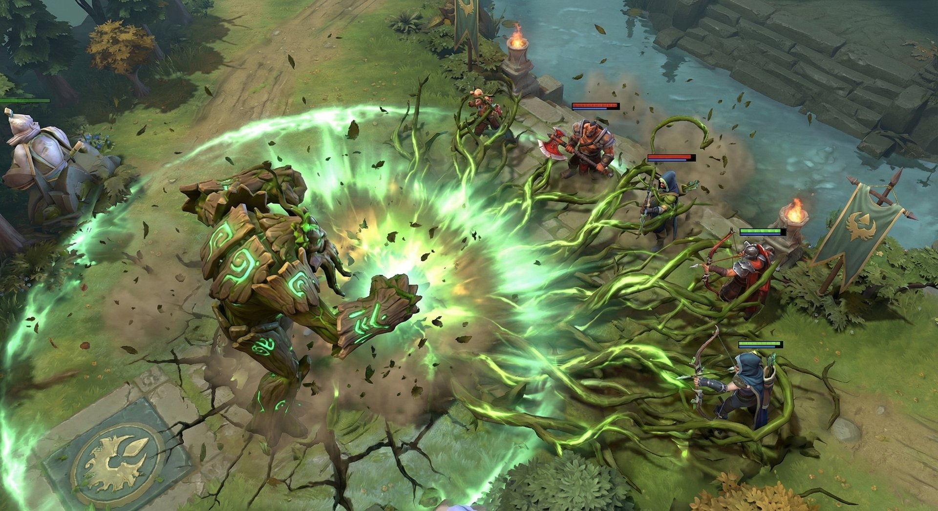 Treant Protector casting Overgrowth ultimate, roots erupting everywhere entangling enemies