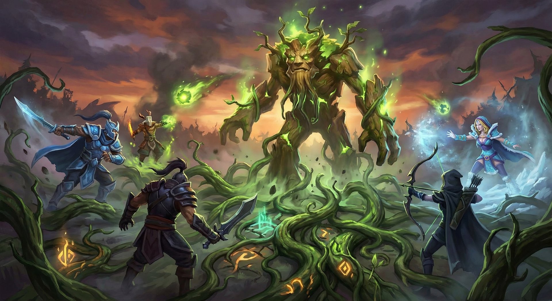 Treant Protector in an epic teamfight using Overgrowth to root enemies