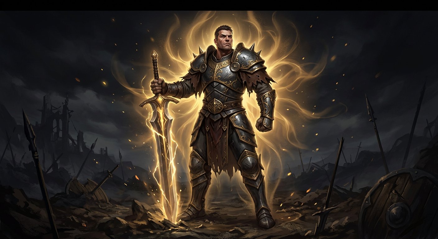 Victorious Dota 2 warrior with gold energy aura