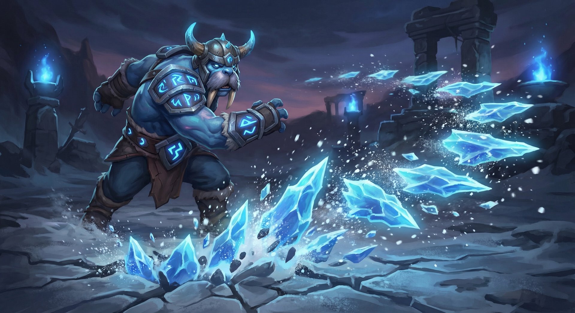 Tusk using Ice Shards ability creating impassable ice barrier in Dota 2
