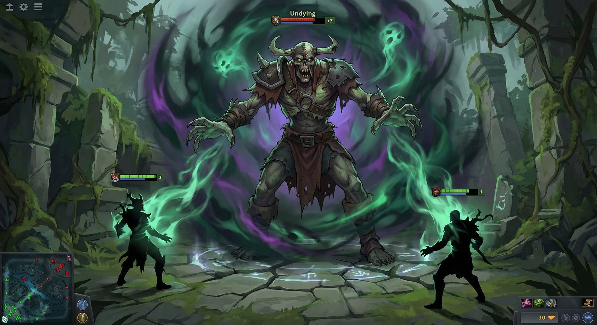 Undying casting Decay to steal strength from enemy heroes in Dota 2