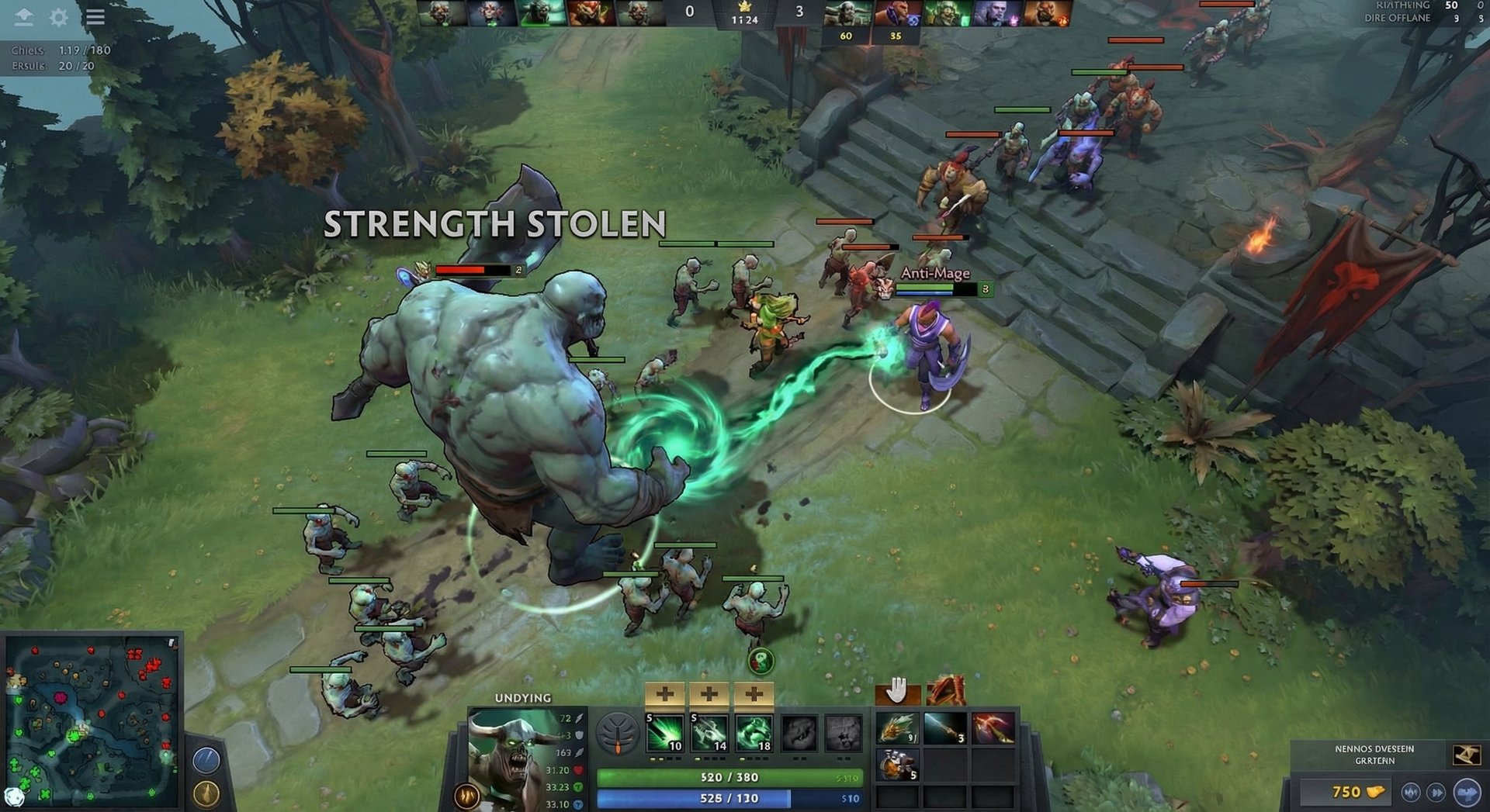 Undying dominating the laning phase in Dota 2 offlane