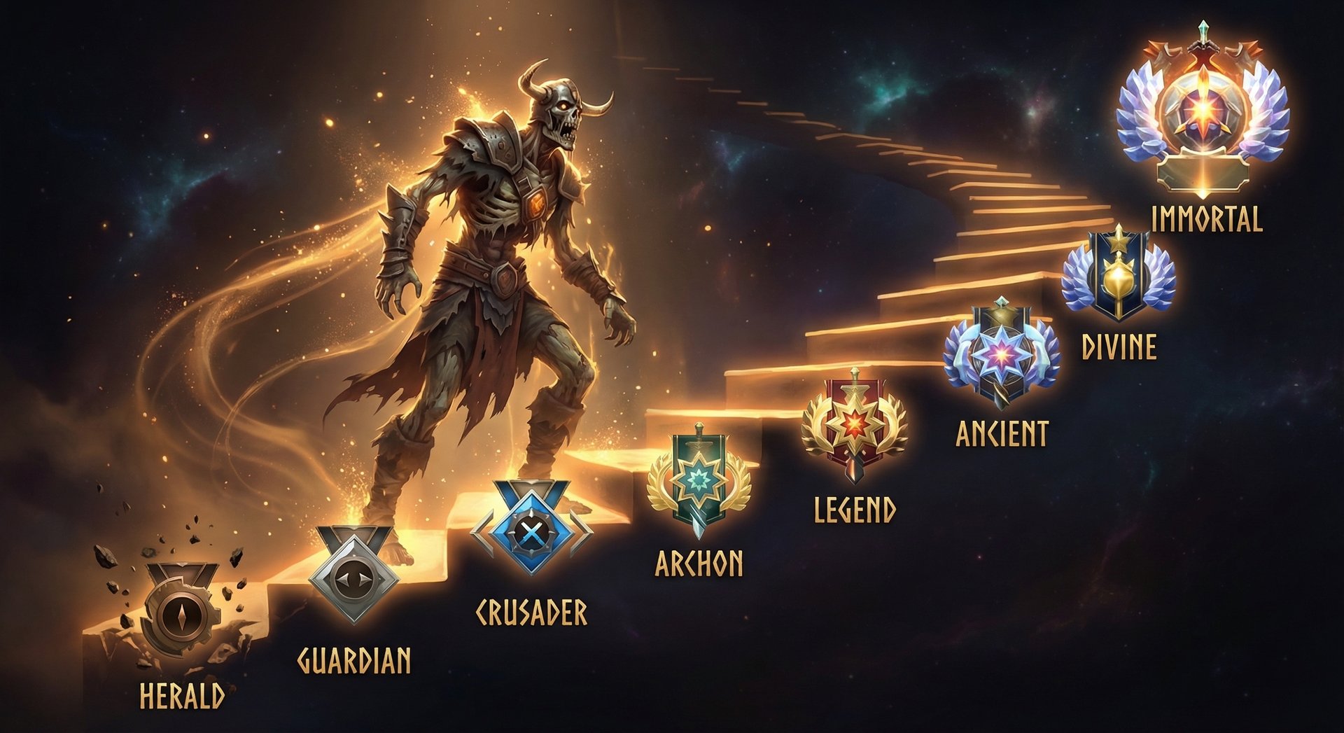 Undying climbing through Dota 2 ranked tiers from Herald to Immortal